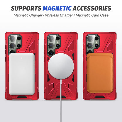 For Samsung Galaxy S25 Ultra Case, Hybrid Durable Protective Case with 360 Degree Rotatable Ring Stand Holder, Fit Magnetic Car Mount Wireless Charging, Hard PC Back Cover Shockproof Case, Red