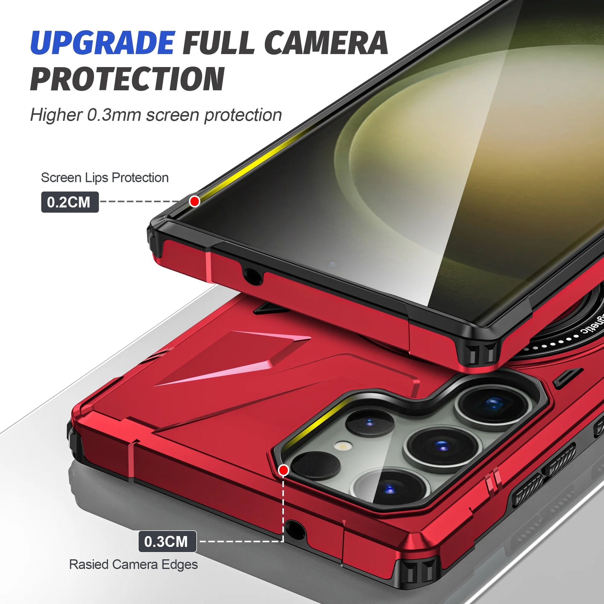 For Samsung Galaxy S25 Ultra Case, Hybrid Durable Protective Case with 360 Degree Rotatable Ring Stand Holder, Fit Magnetic Car Mount Wireless Charging, Hard PC Back Cover Shockproof Case, Red